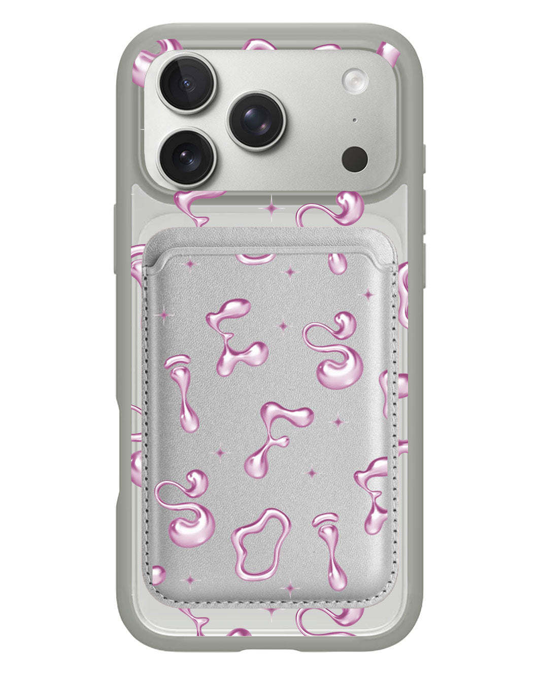 iPhone Magnetic Wallet Case - Pink Chrome Monogram