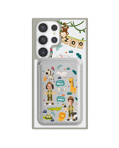 Android Magnetic Wallet Case - Face Grid Dream Zoo Keeper