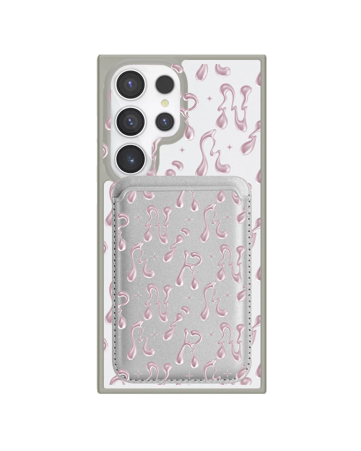 Android Magnetic Wallet Case - Pink Chrome Monogram 2.0
