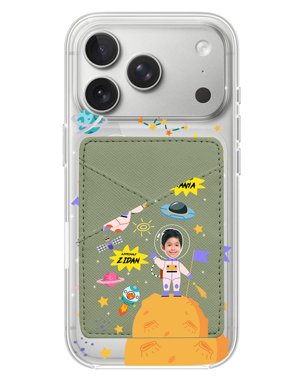 iPhone Phone Wallet Case - Face Grid Dream Astronaut