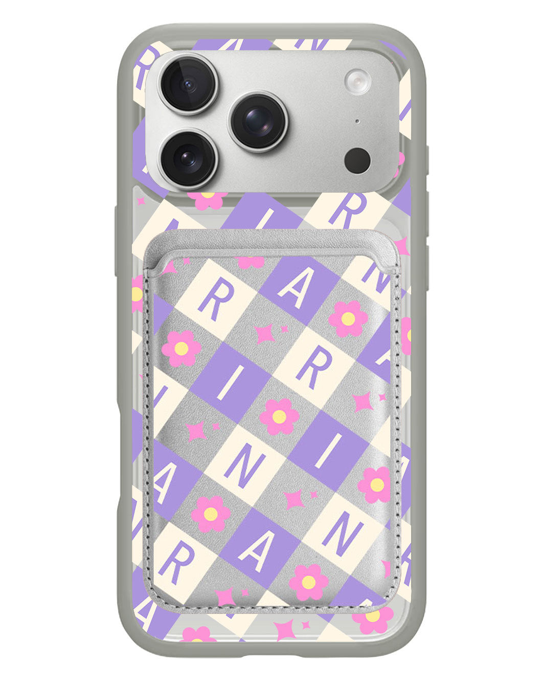iPhone Magnetic Wallet Case - Flower Grid Monogram 3.0