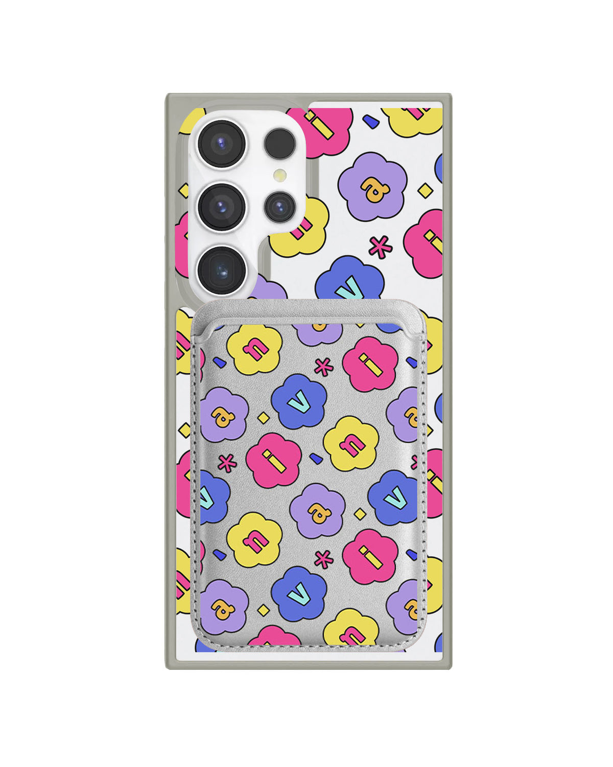 Android Magnetic Wallet Case - Flower Petals Monogram 2.0