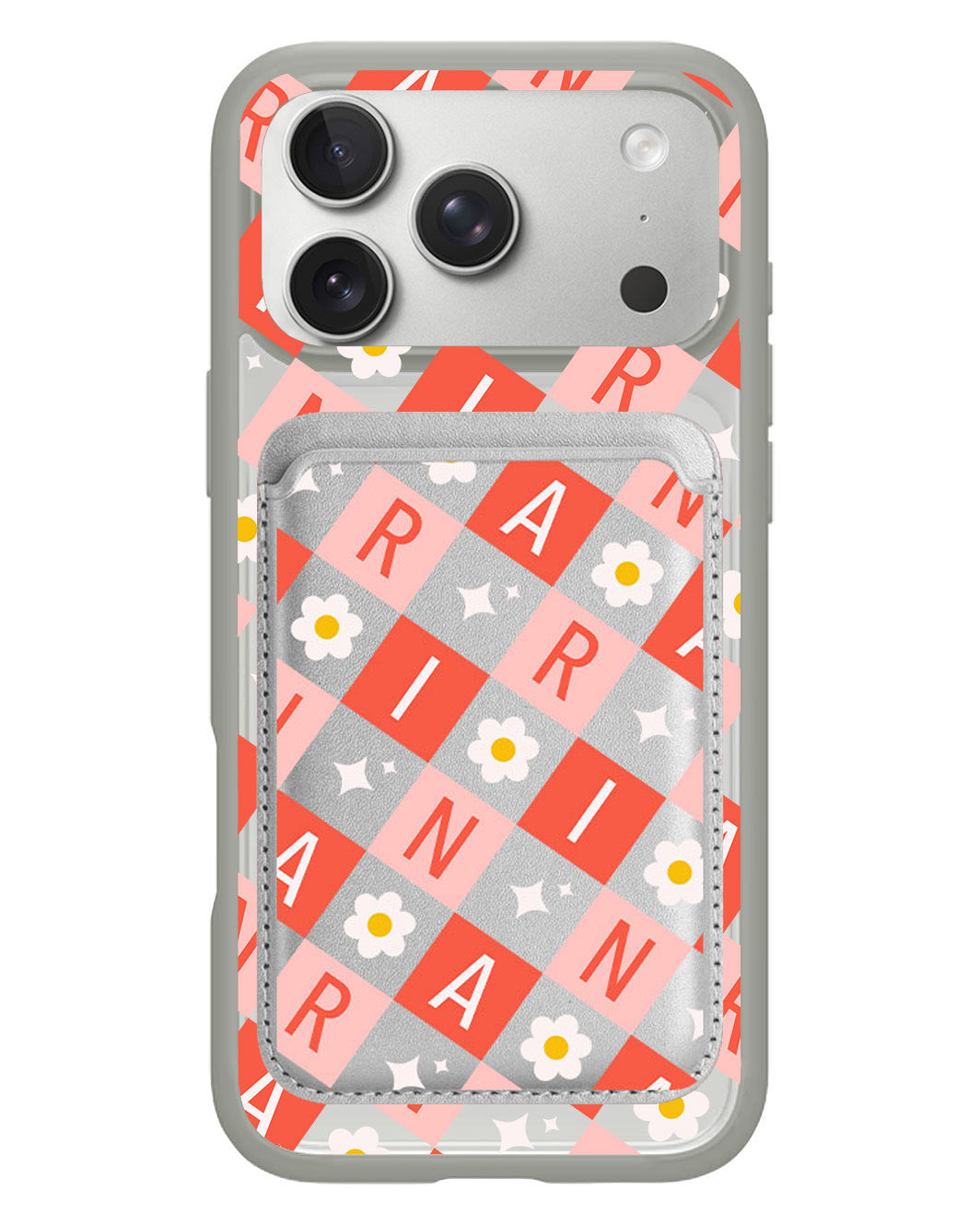 iPhone Magnetic Wallet Case - Flower Grid Monogram 2.0