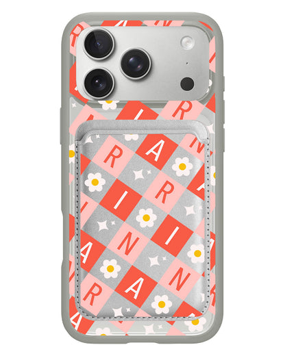 iPhone Magnetic Wallet Case - Flower Grid Monogram 2.0