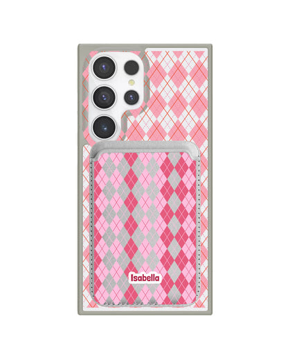 Android Magnetic Wallet Case - Pink Argyle