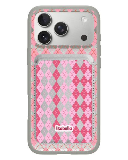 iPhone Magnetic Wallet Case - Pink Argyle