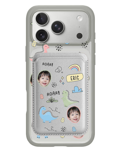 iPhone Magnetic Wallet Case - Face Grid Dino