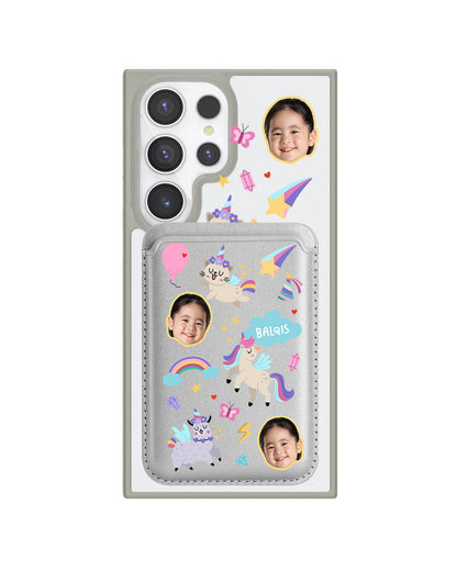 Android Magnetic Wallet Case - Face Grid Unicorn