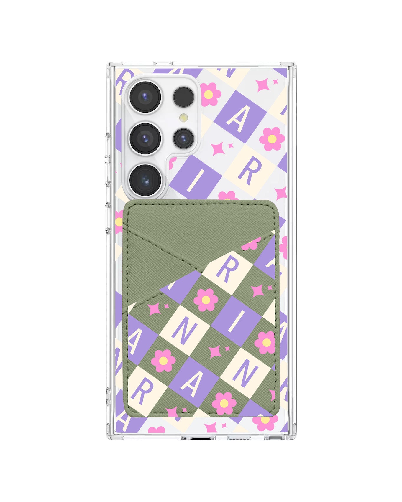 Android Phone Wallet Case - Flower Grid Monogram 3.0