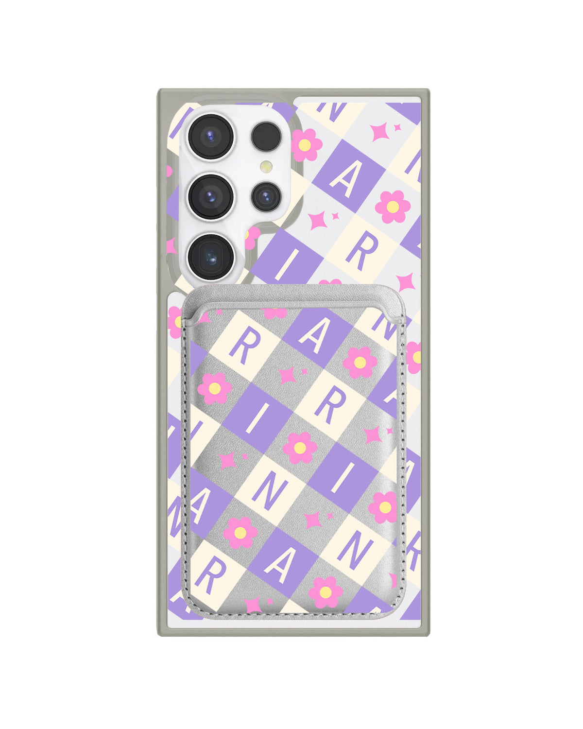 Android Magnetic Wallet Case - Flower Grid Monogram 3.0