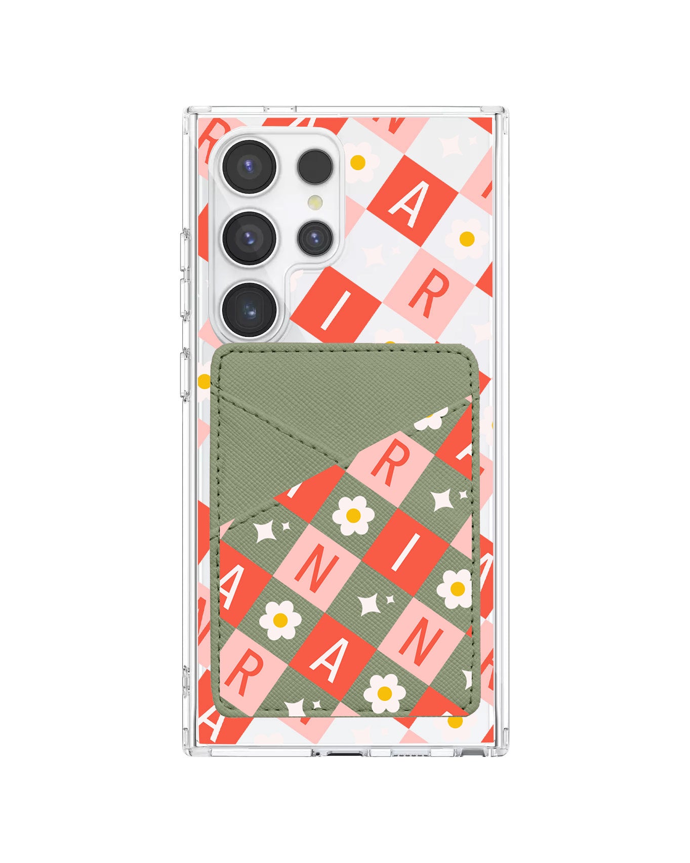 Android Phone Wallet Case - Flower Grid Monogram 2.0