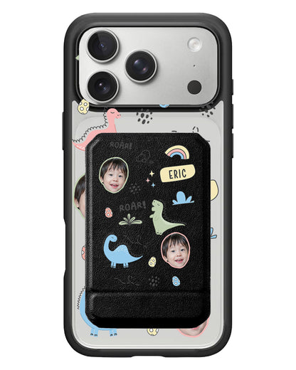 iPhone Magnetic Multifold Wallet - Face Grid Dino