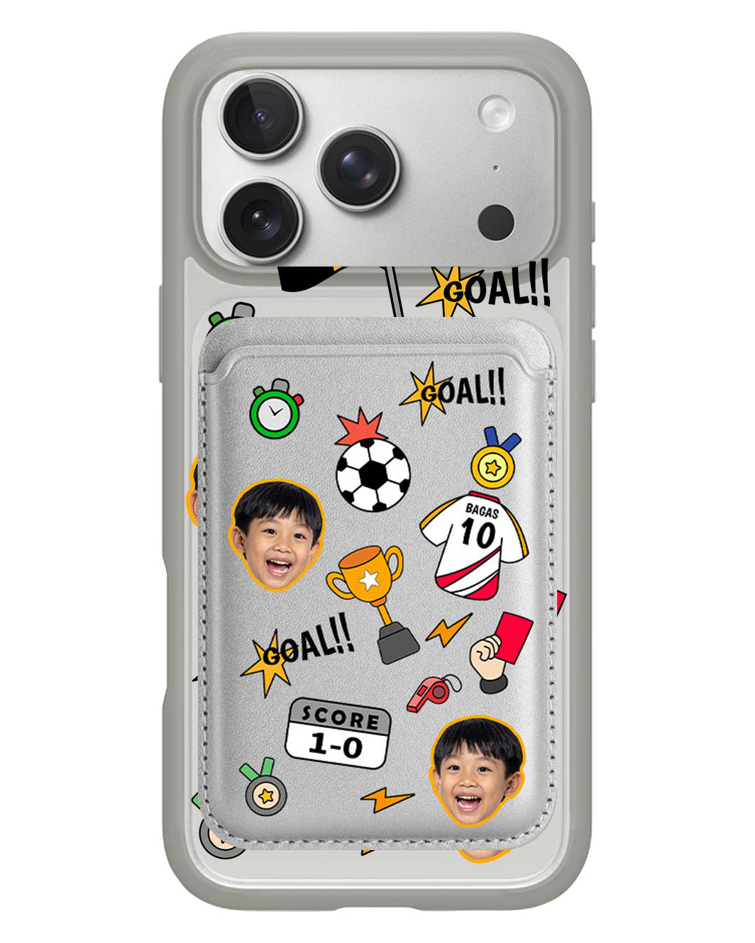iPhone Magnetic Wallet Case - Face Grid Soccer