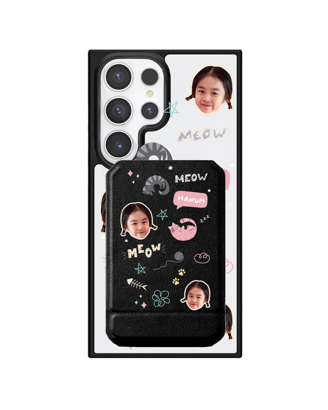 Android Magnetic Multifold Wallet - Face Grid Kitty