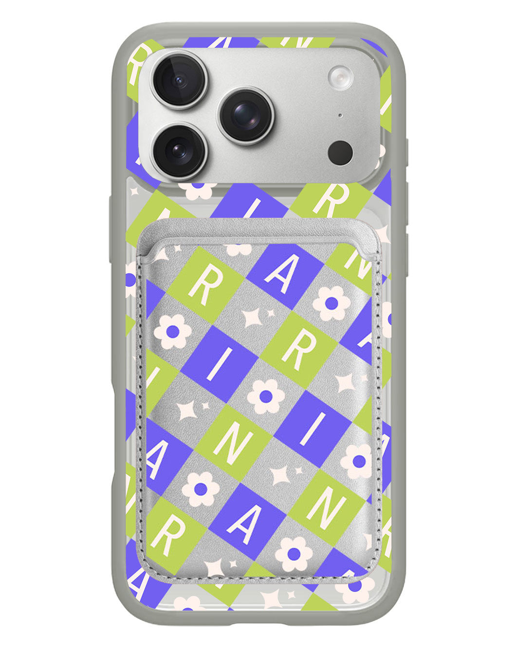 iPhone Magnetic Wallet Case - Flower Grid Monogram 5.0