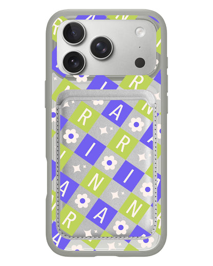 iPhone Magnetic Wallet Case - Flower Grid Monogram 5.0