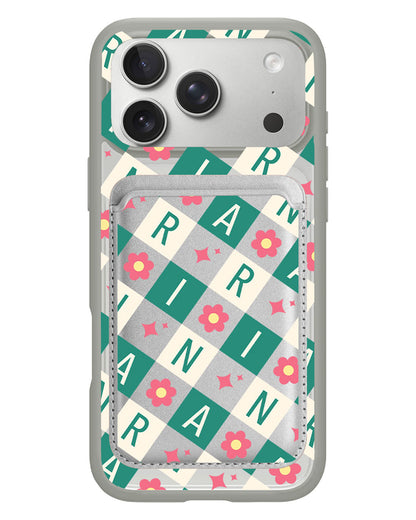 iPhone Magnetic Wallet Case - Flower Grid Monogram 4.0