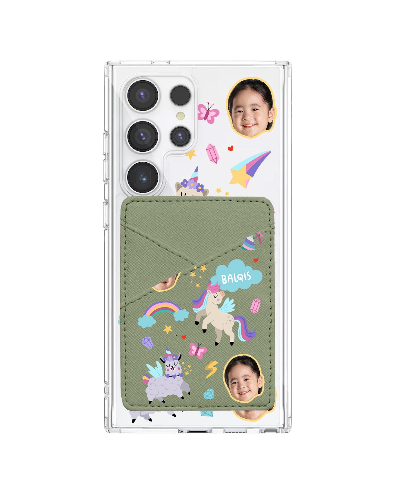 Android Phone Wallet Case - Face Grid Unicorn