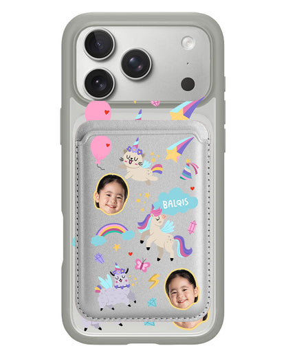 iPhone Magnetic Wallet Case - Face Grid Unicorn
