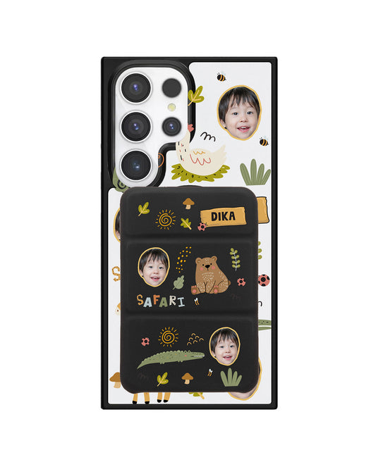 Android Magnetic Trifold Wallet Case - Face Grid Safari