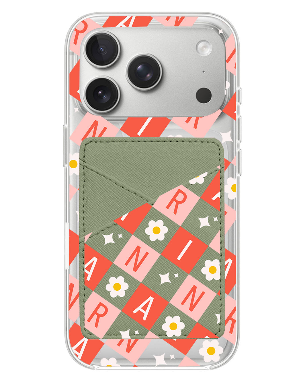 iPhone Phone Wallet Case - Flower Grid Monogram 2.0