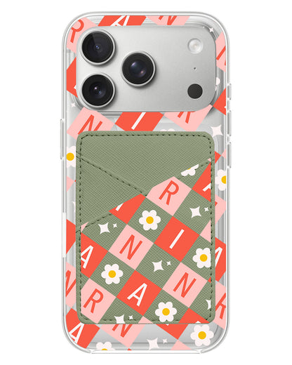 iPhone Phone Wallet Case - Flower Grid Monogram 2.0