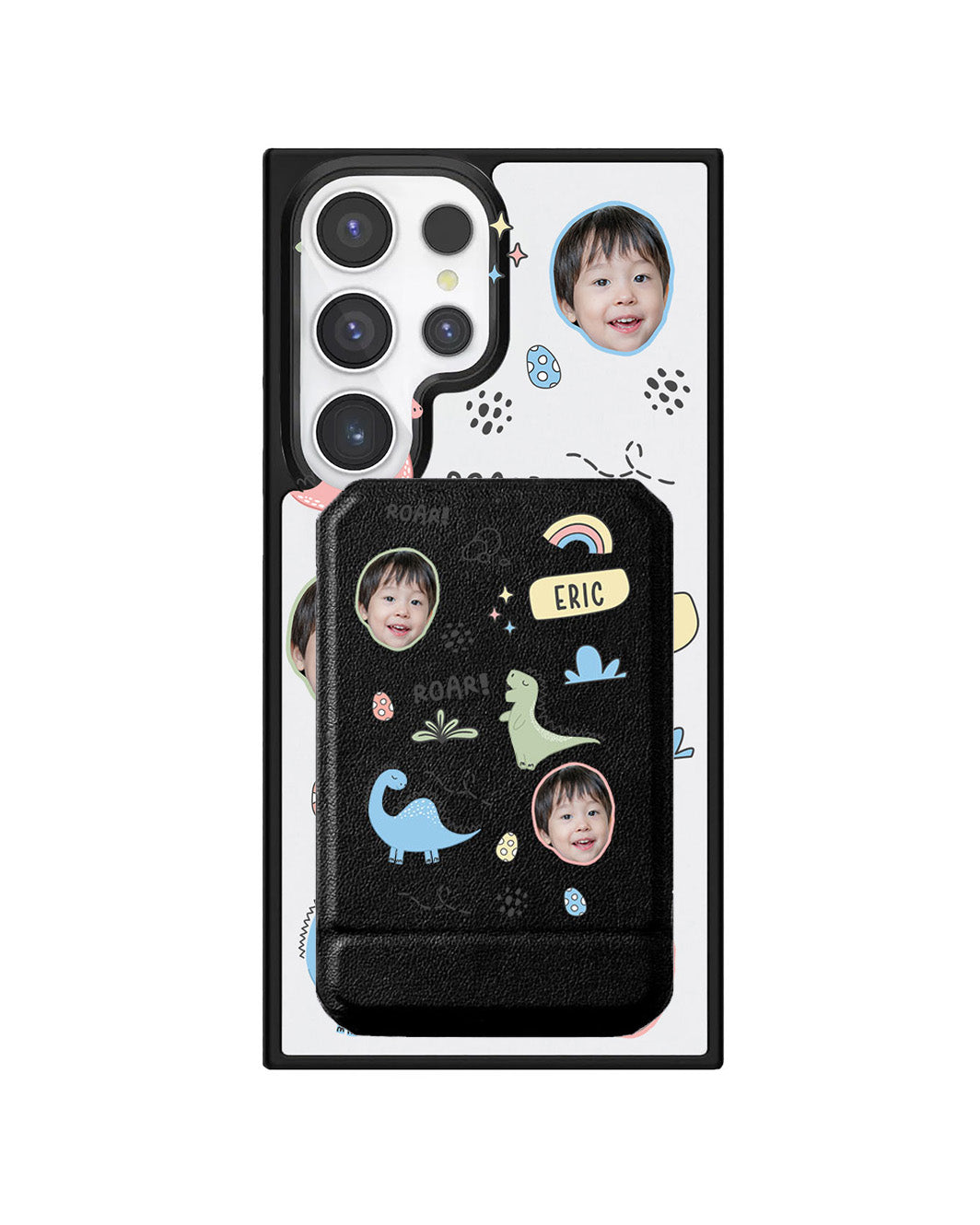 Android Magnetic Multifold Wallet - Face Grid Dino