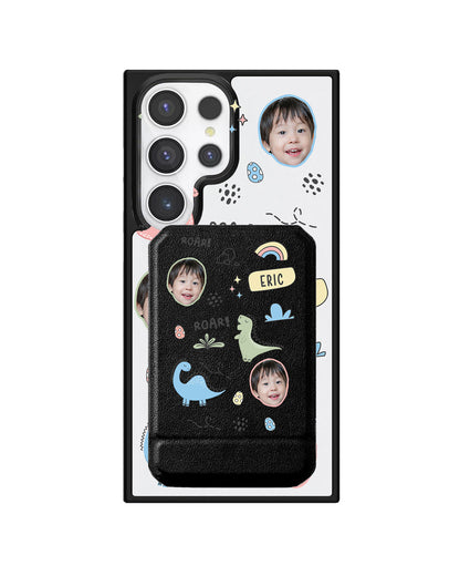 Android Magnetic Multifold Wallet - Face Grid Dino