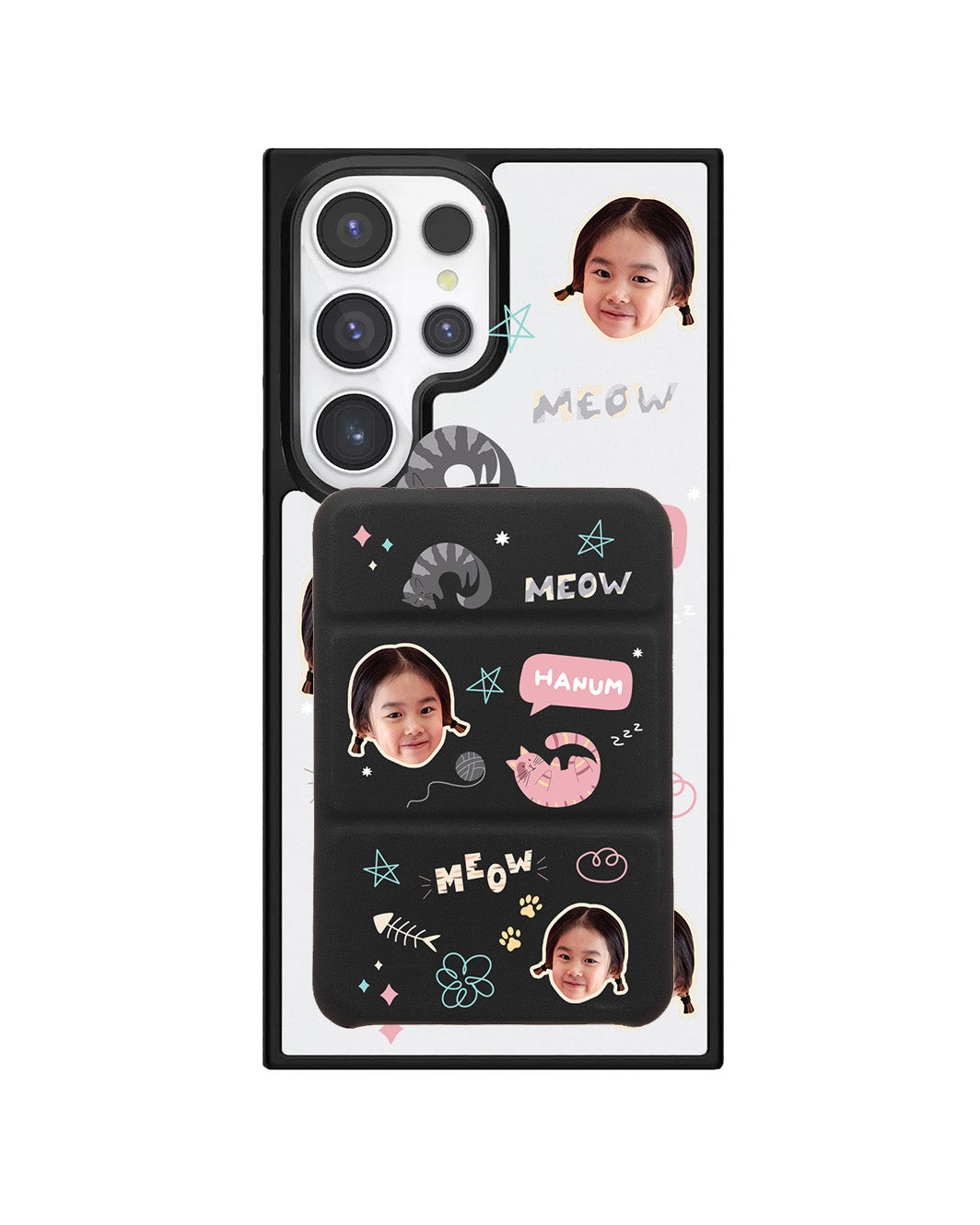 Android Magnetic Trifold Wallet Case - Face Grid Kitty