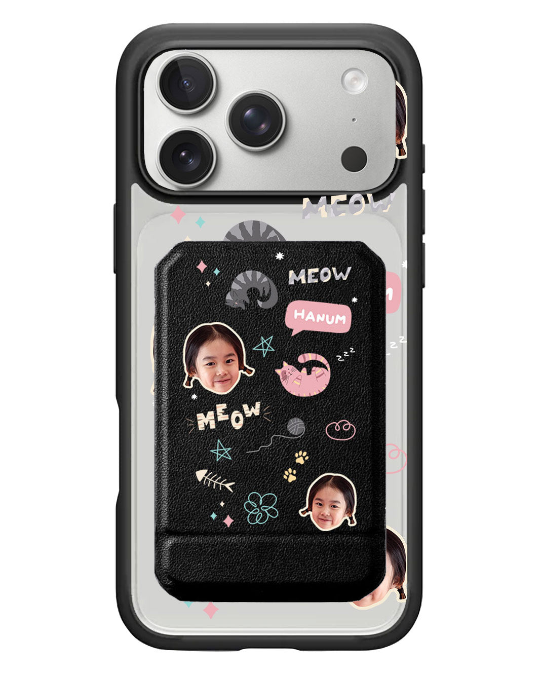 iPhone Magnetic Multifold Wallet - Face Grid Kitty