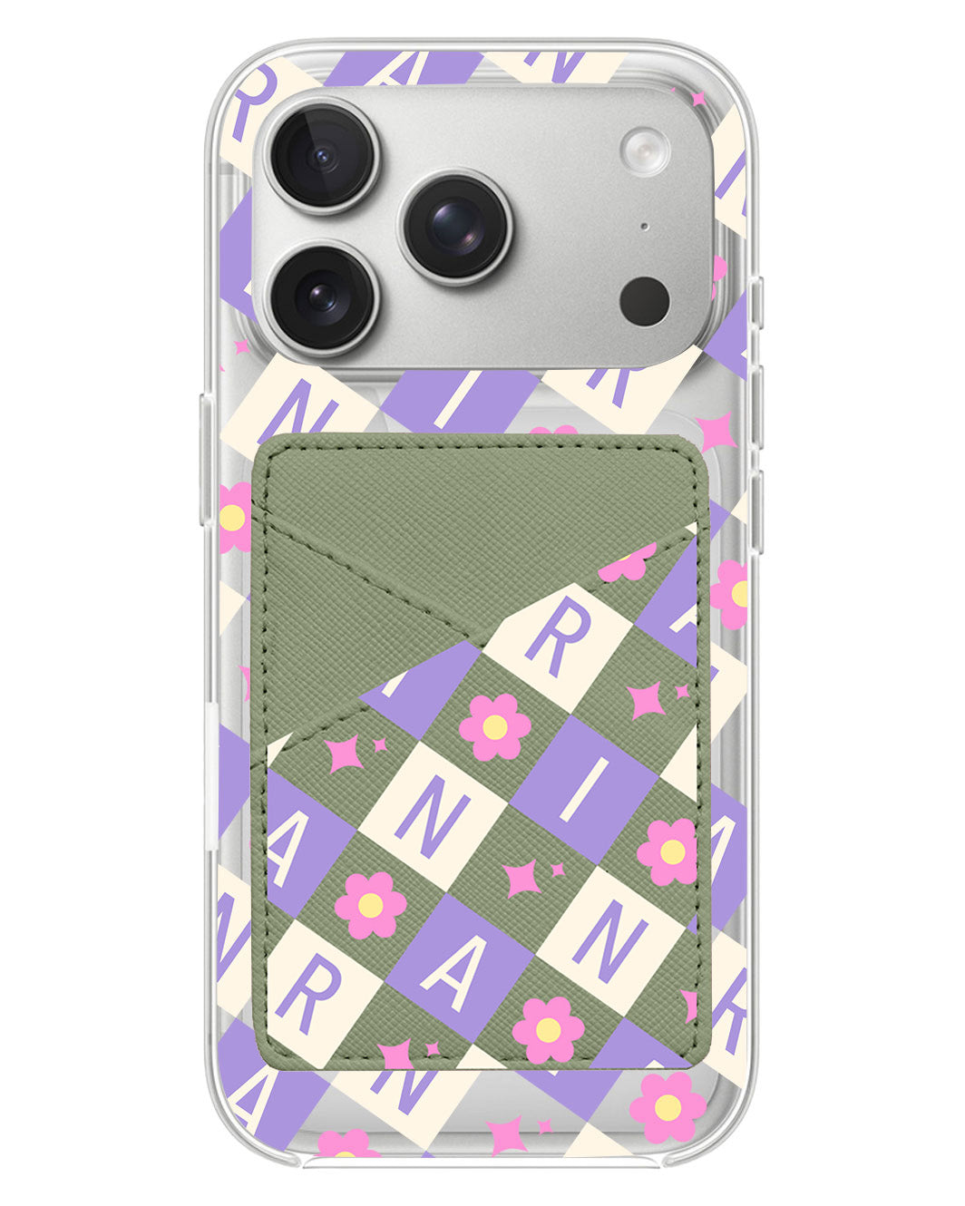 iPhone Phone Wallet Case - Flower Grid Monogram 3.0