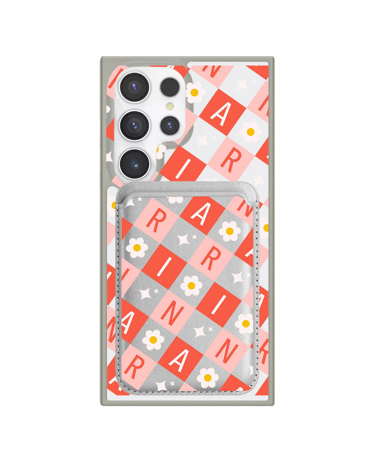Android Magnetic Wallet Case - Flower Grid Monogram 2.0