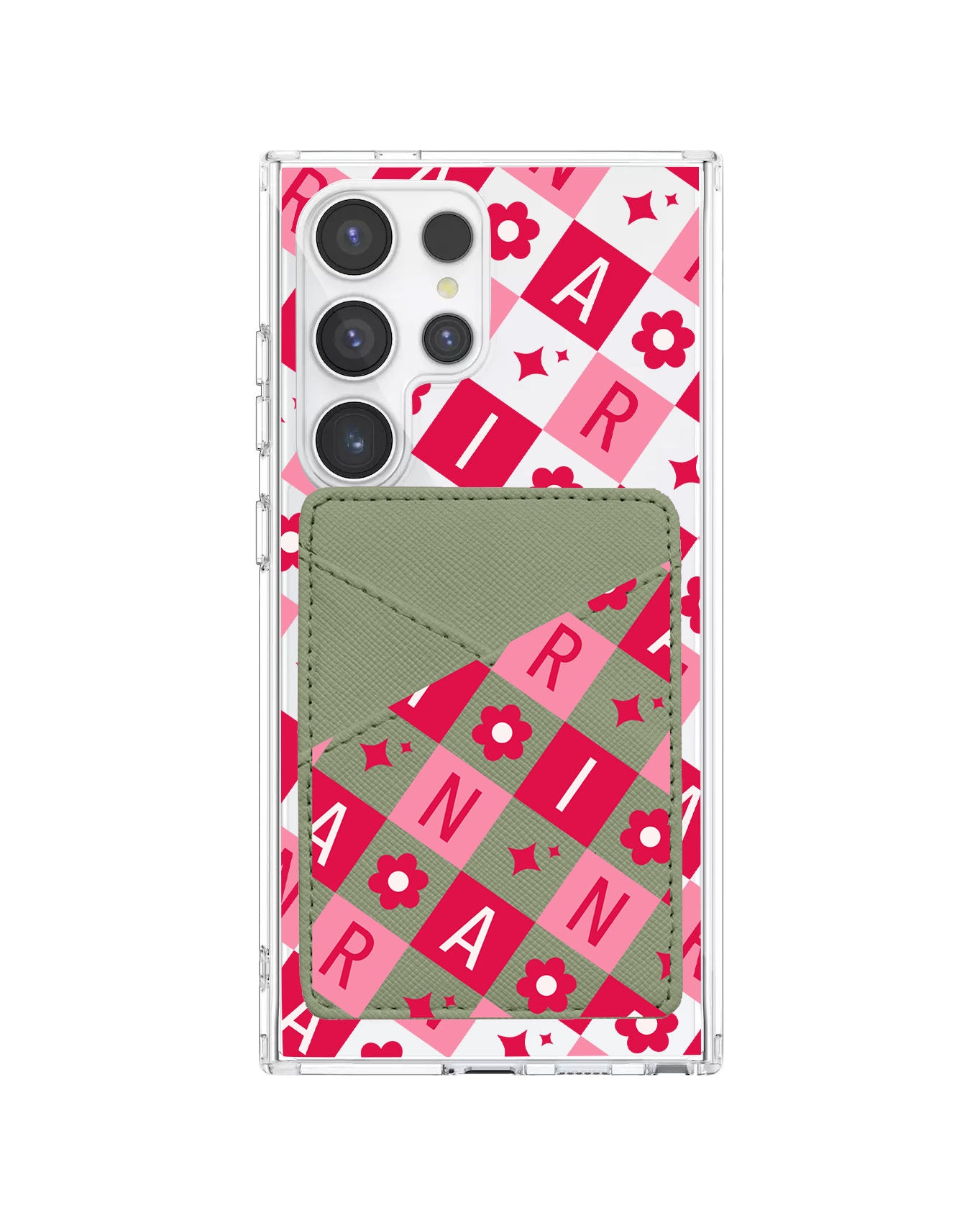 Android Phone Wallet Case - Flower Grid Monogram 1.0