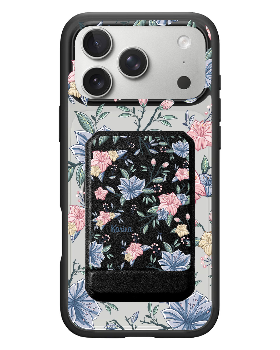 iPhone Magnetic Multifold Wallet - Pink & Blue Floral