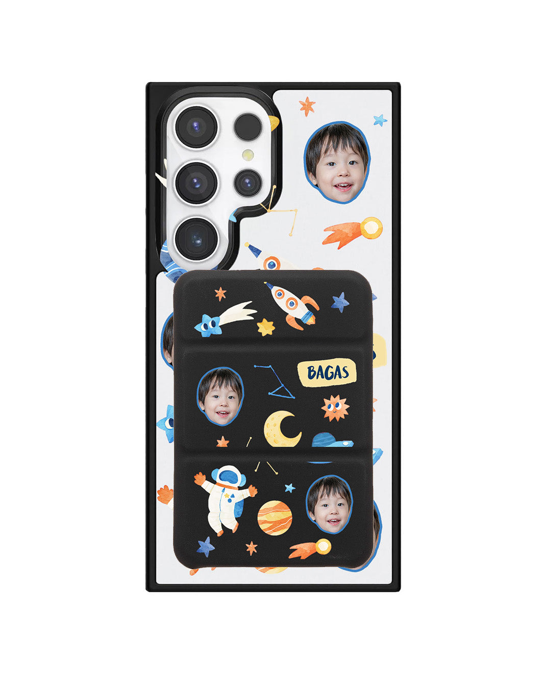 Android Magnetic Trifold Wallet Case - Face Grid Astronauts