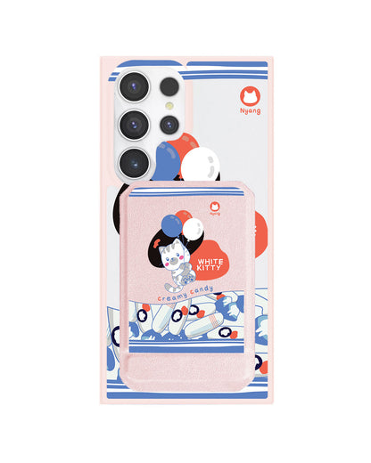Android Magnetic Multifold Wallet - White Kitty