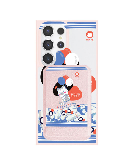 Android Magnetic Multifold Wallet - White Kitty