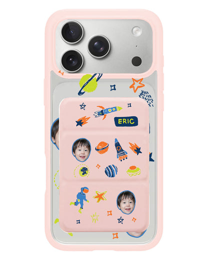 iPhone Magnetic Trifold Wallet Case - Face Grid Galaxy