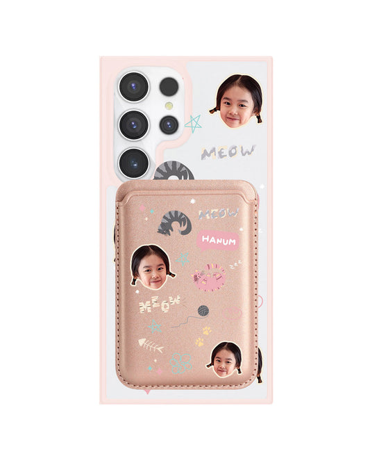Android Magnetic Wallet Case - Face Grid Kitty