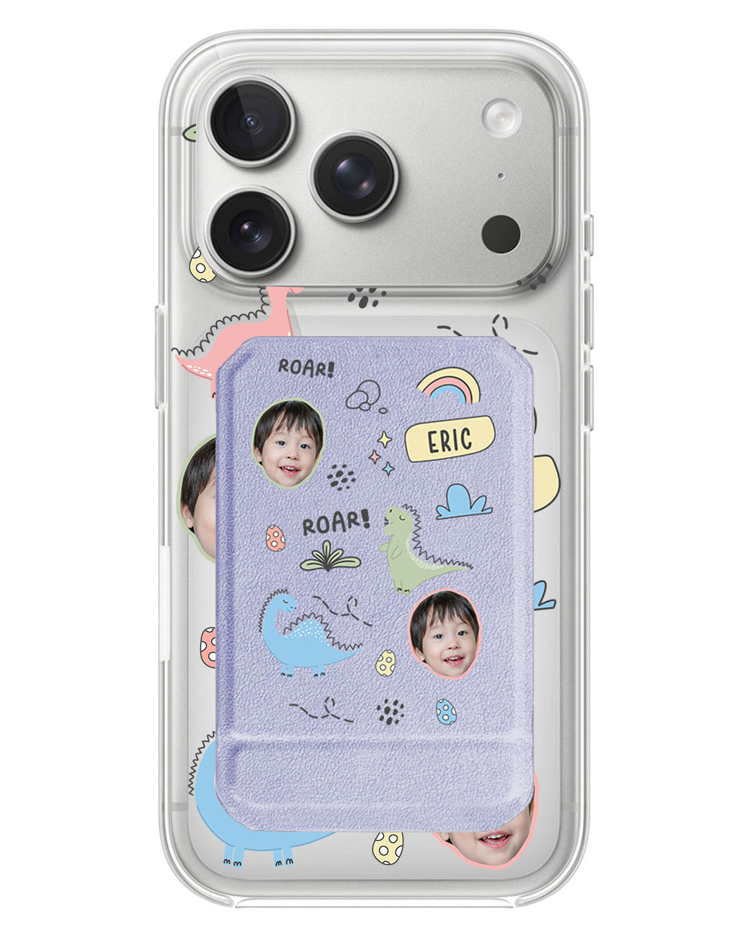 iPhone Magnetic Multifold Wallet - Face Grid Dino