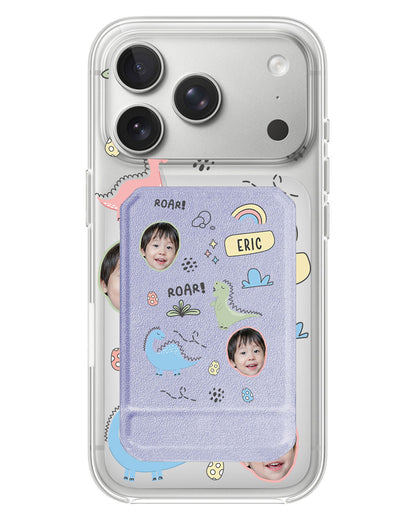 iPhone Magnetic Multifold Wallet - Face Grid Dino