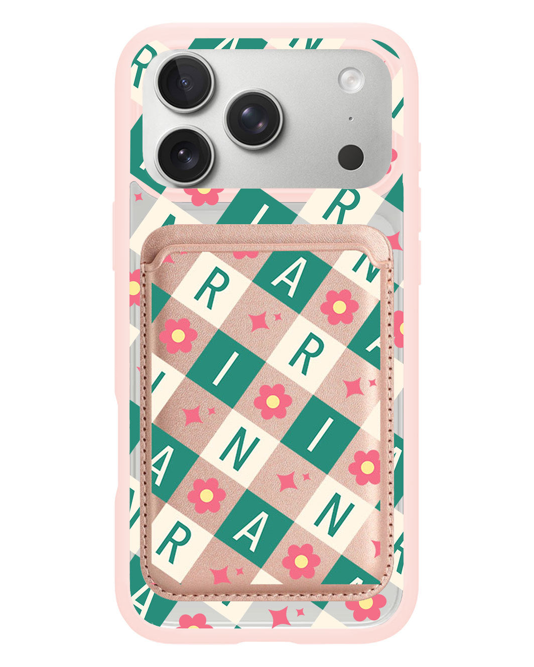 iPhone Magnetic Wallet Case - Flower Grid Monogram 4.0