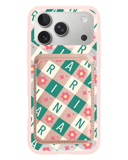 iPhone Magnetic Wallet Case - Flower Grid Monogram 4.0