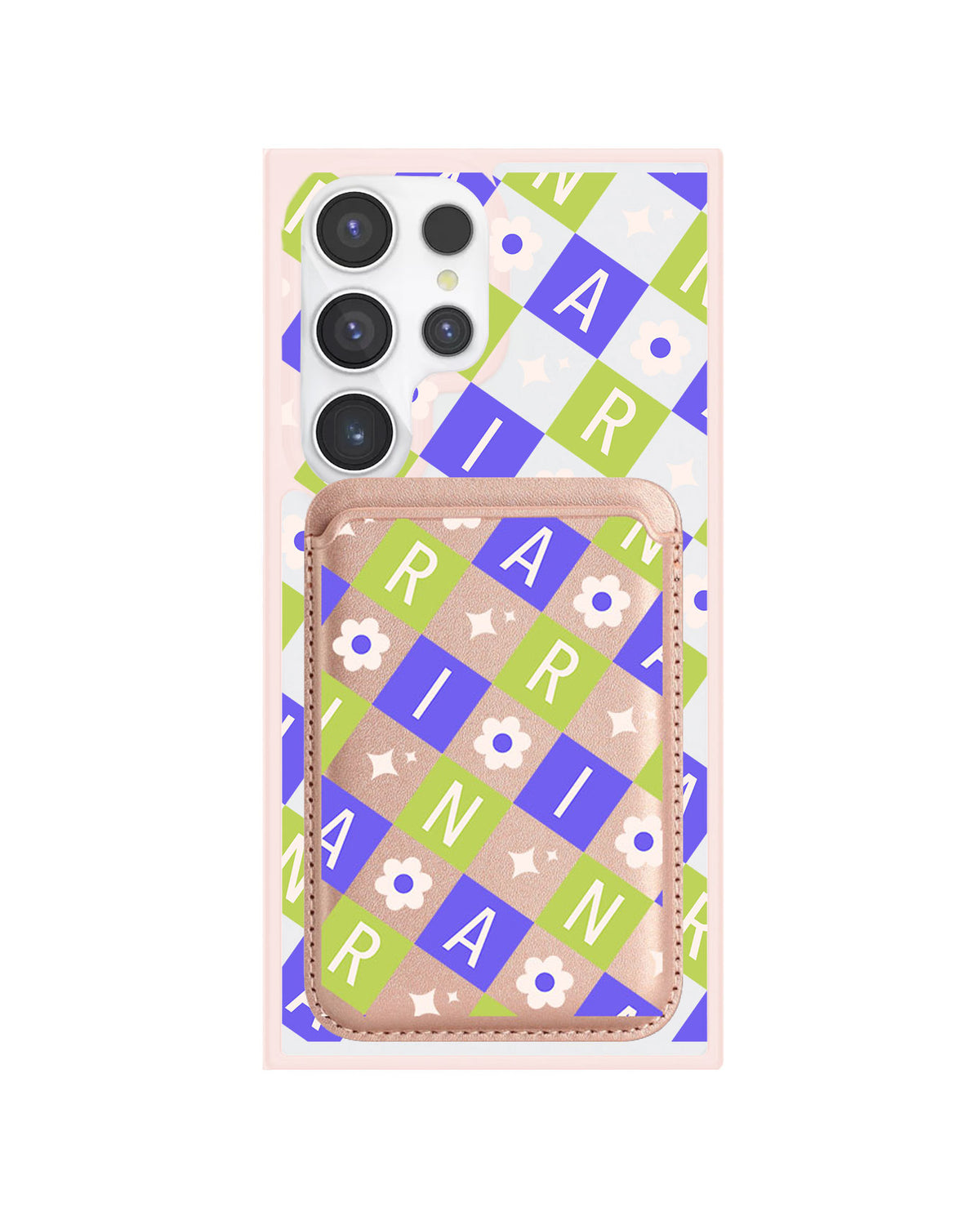 Android Magnetic Wallet Case - Flower Grid Monogram 5.0