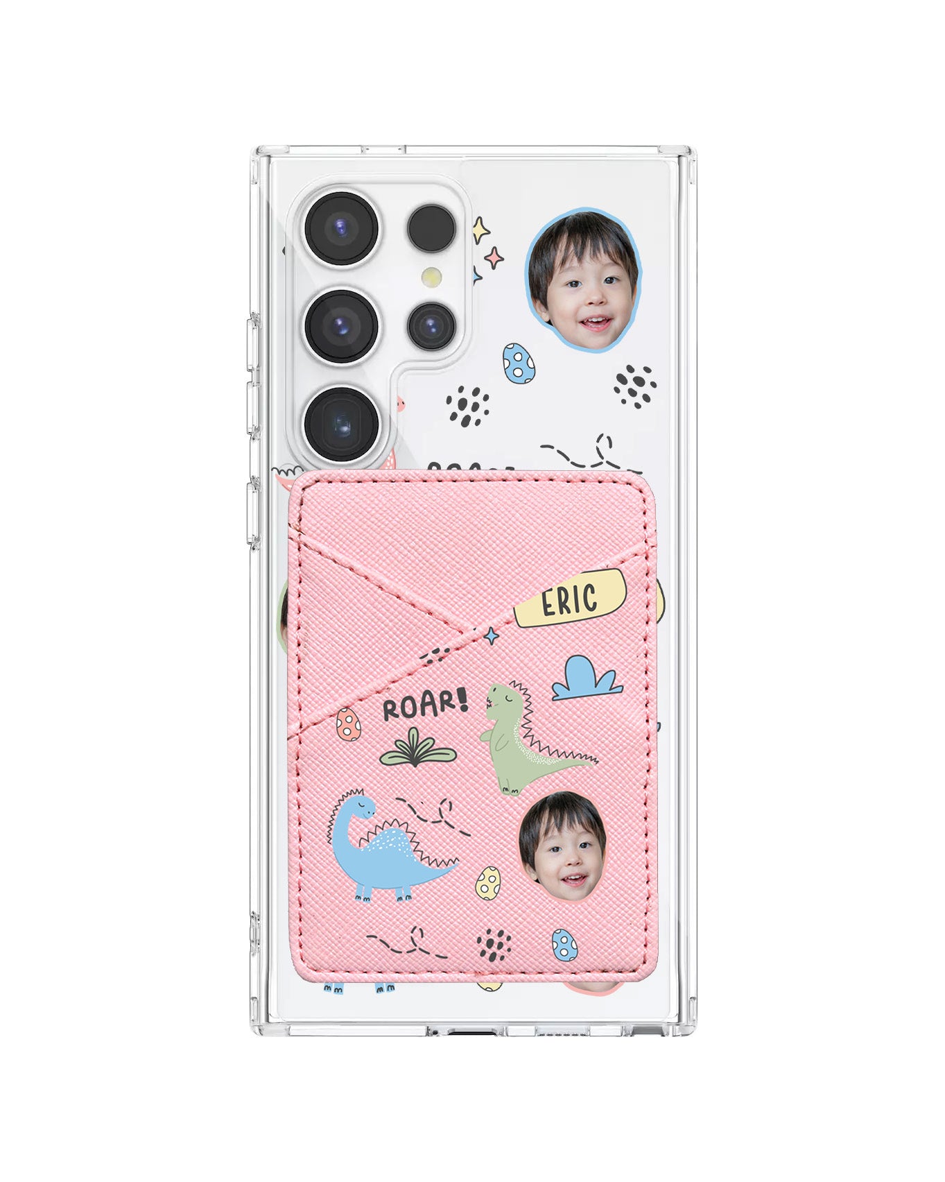 Android Phone Wallet Case - Face Grid Dino