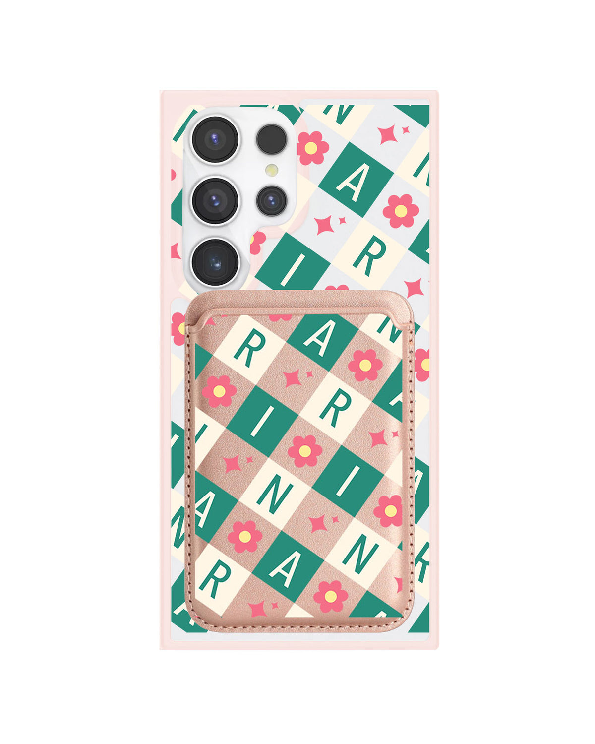 Android Magnetic Wallet Case - Flower Grid Monogram 4.0