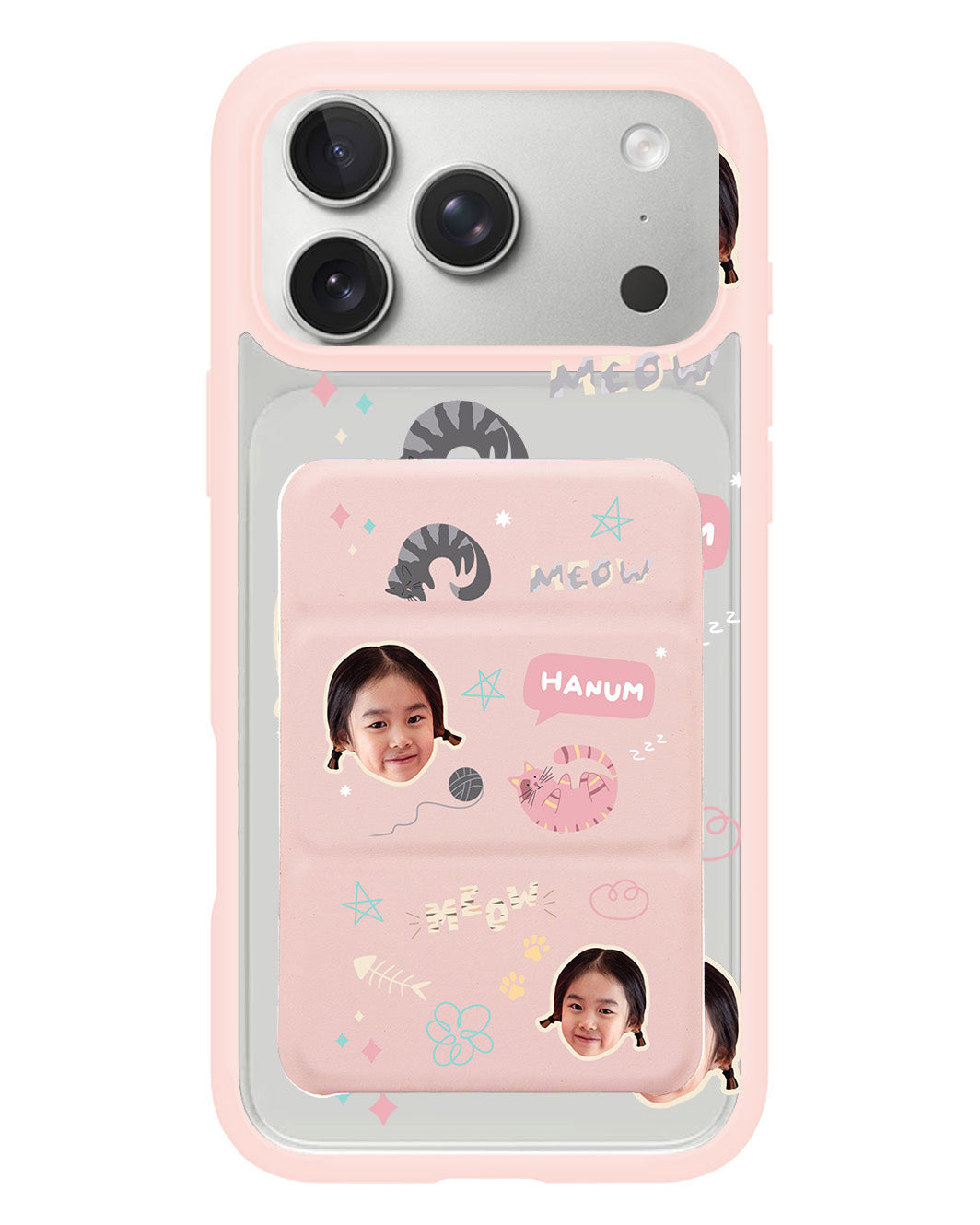 iPhone Magnetic Trifold Wallet Case - Face Grid Kitty