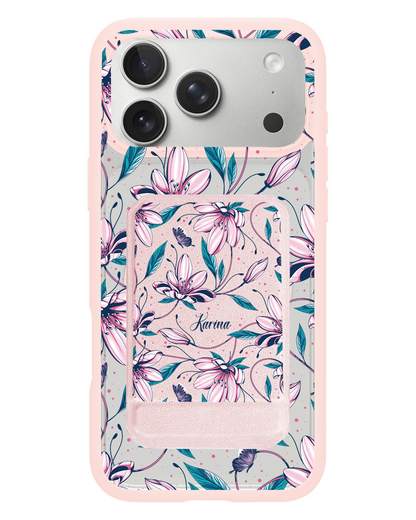 iPhone Magnetic Multifold Wallet - Pink Tulip