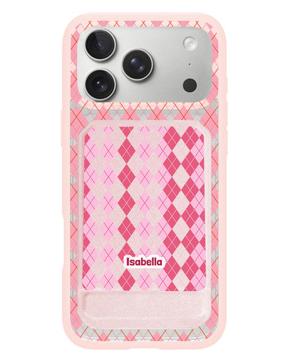 iPhone Magnetic Multifold Wallet - Pink Argyle