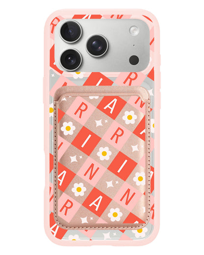 iPhone Magnetic Wallet Case - Flower Grid Monogram 2.0